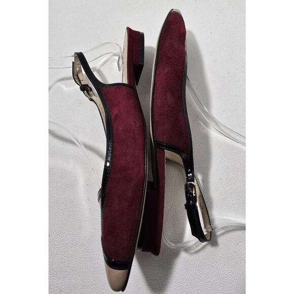 L.K. Bennett Women's Burgundy/Blck/Beige Slingbacks Flats 38.5/US 8-8.5 - Picture 5 of 9